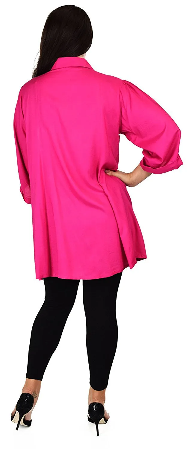 Button Down Tunic Blouse Shirt w/ Roll Up Sleeves
