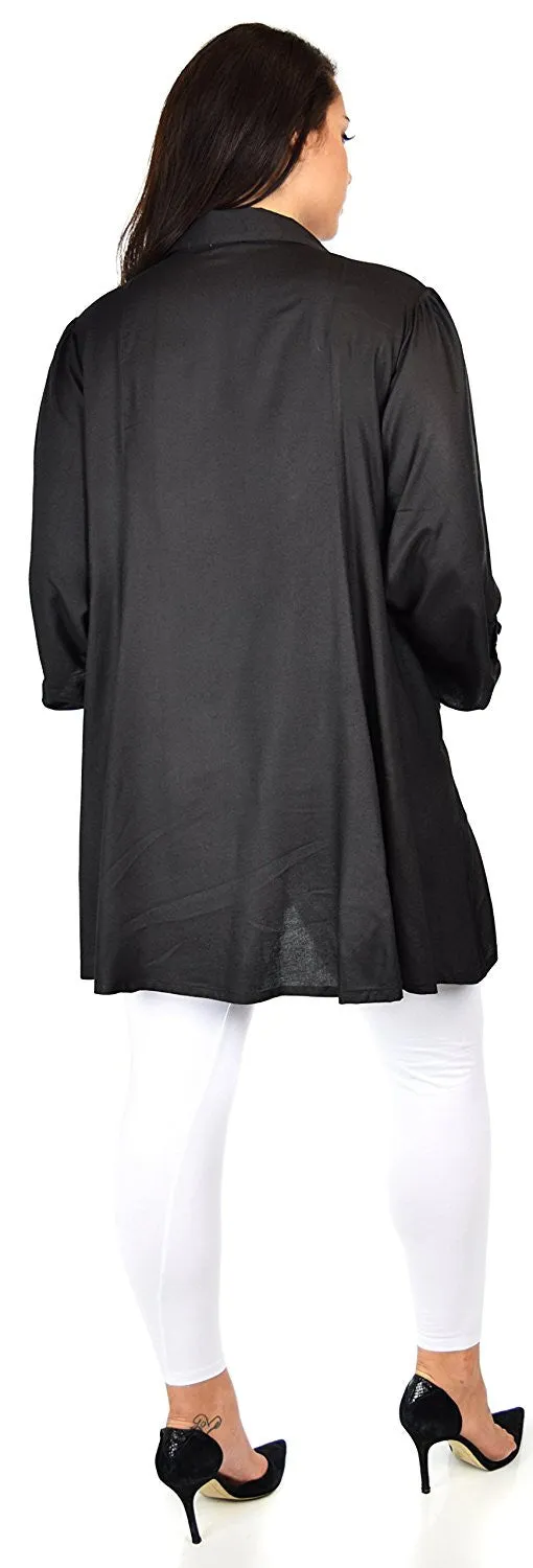Button Down Tunic Blouse Shirt w/ Roll Up Sleeves
