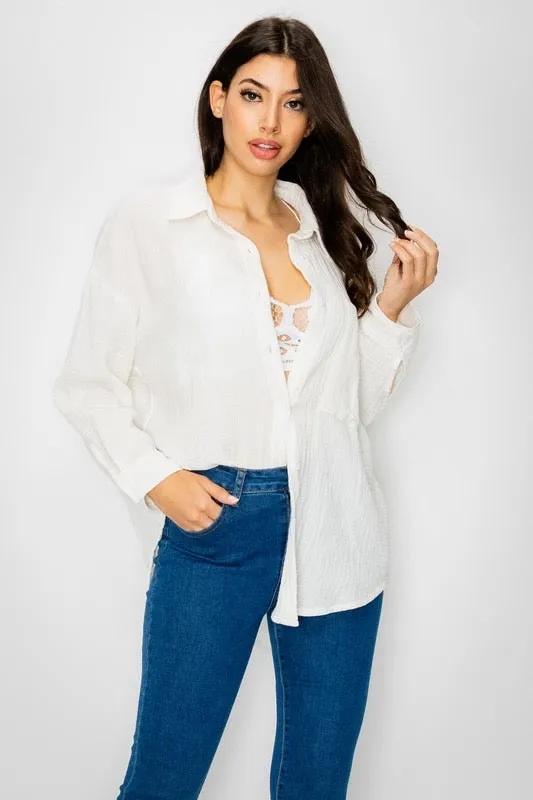 Catching Flights Button Down Top
