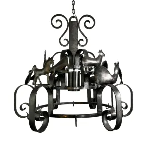 Chandelier, Pot Rack, Handcrafted Creature Cut-outs, Brushed Steel, Pewter Toned