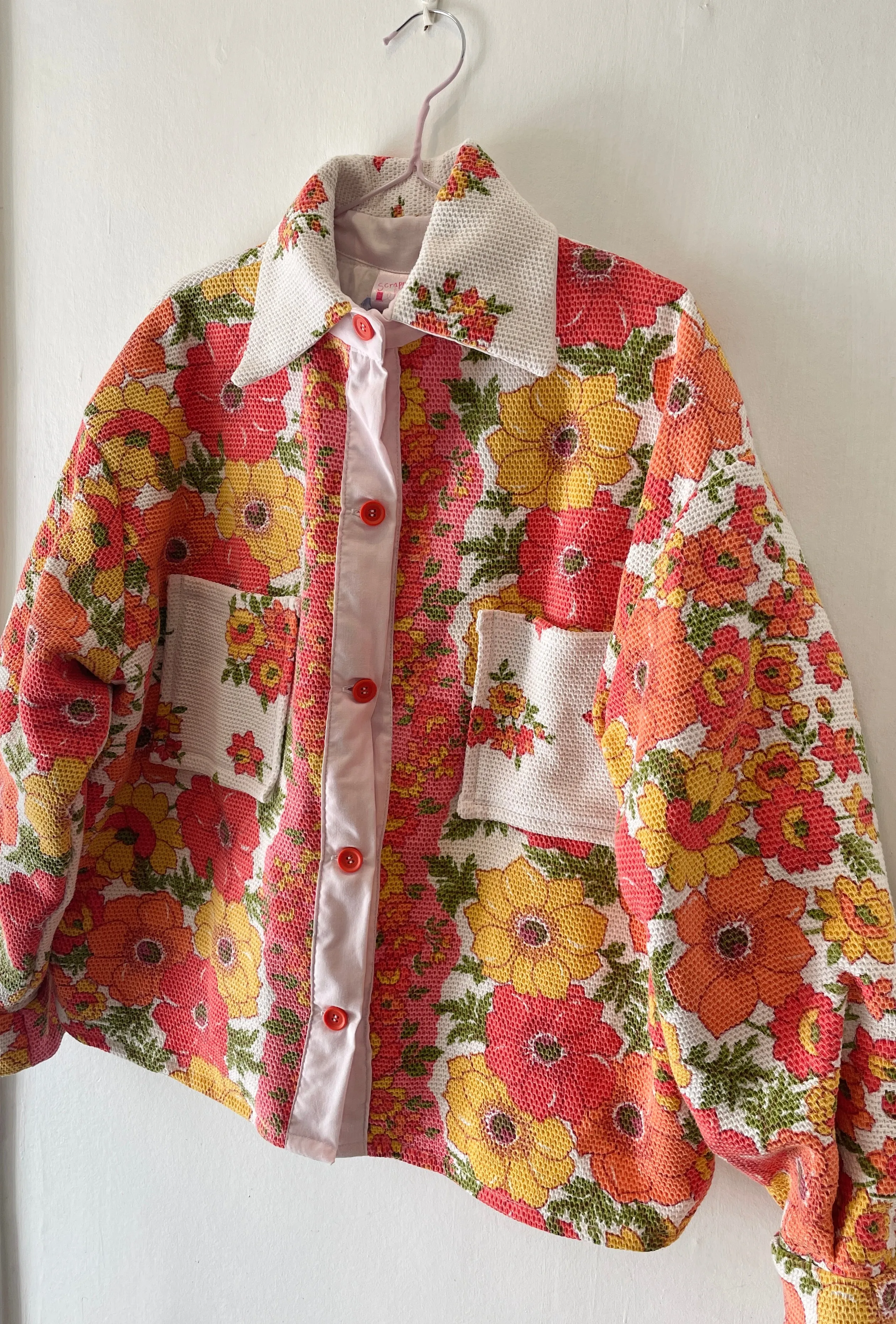 Ellen Handmade Pink and Orange Floral Shirt Jacket - Up To Size 16