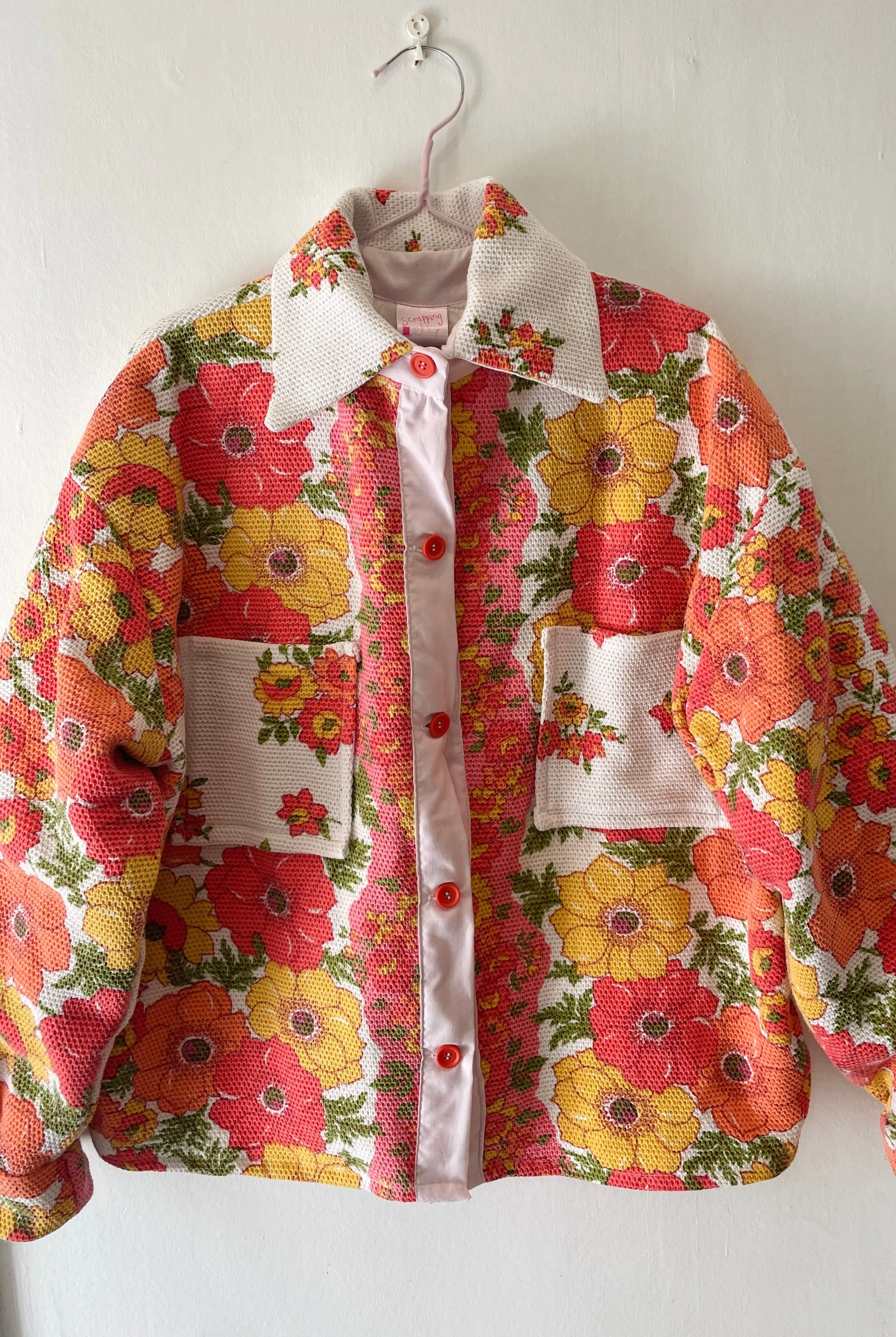 Ellen Handmade Pink and Orange Floral Shirt Jacket - Up To Size 16