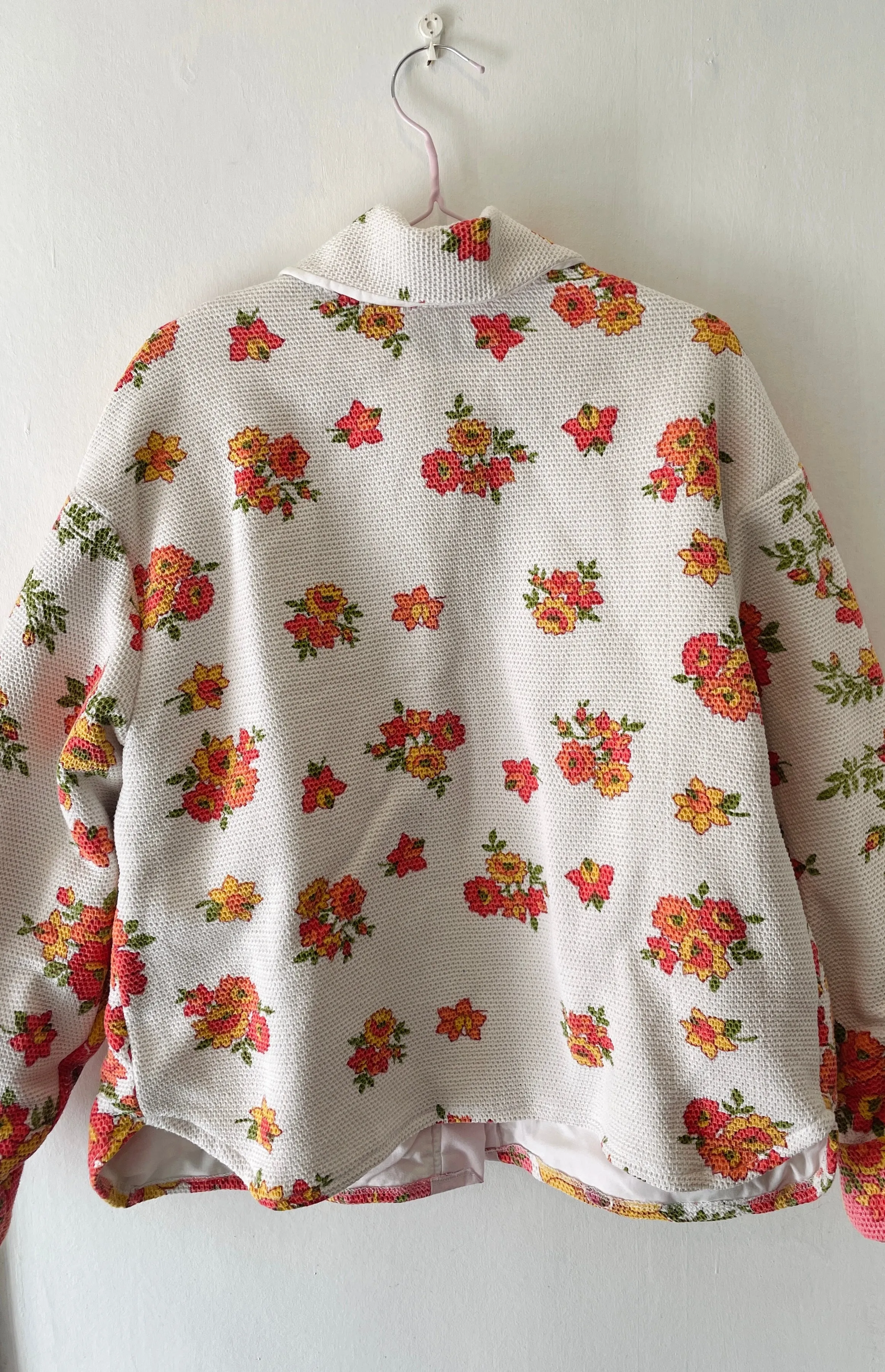 Ellen Handmade Pink and Orange Floral Shirt Jacket - Up To Size 16