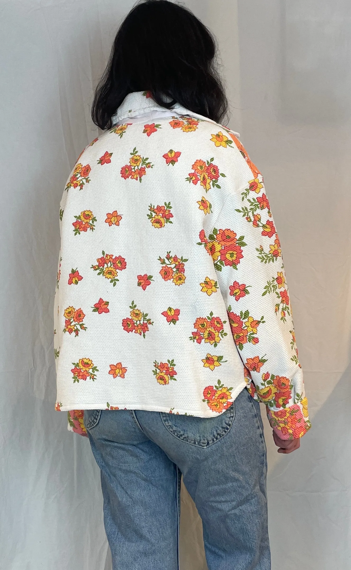 Ellen Handmade Pink and Orange Floral Shirt Jacket - Up To Size 16