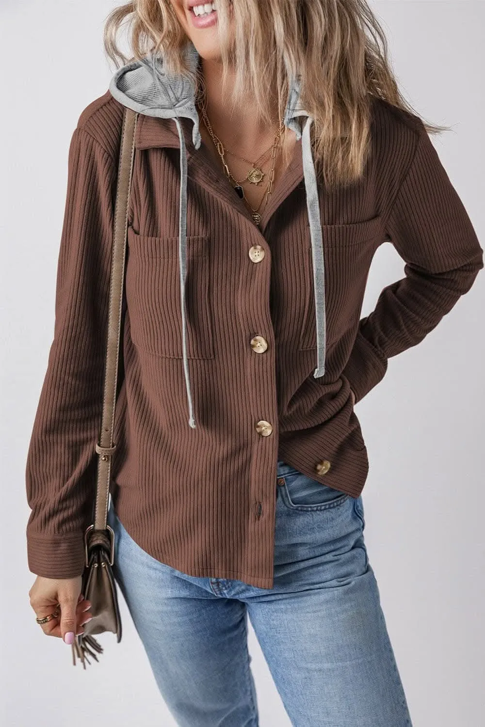 Hooded drawstring jacket with pockets
