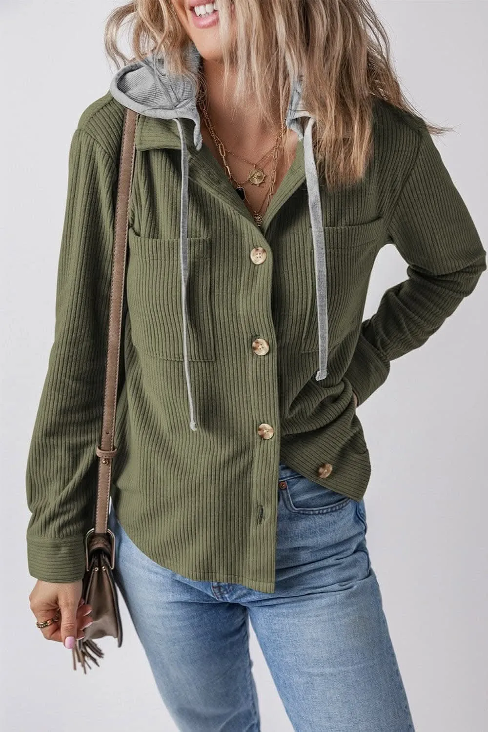 Hooded drawstring jacket with pockets