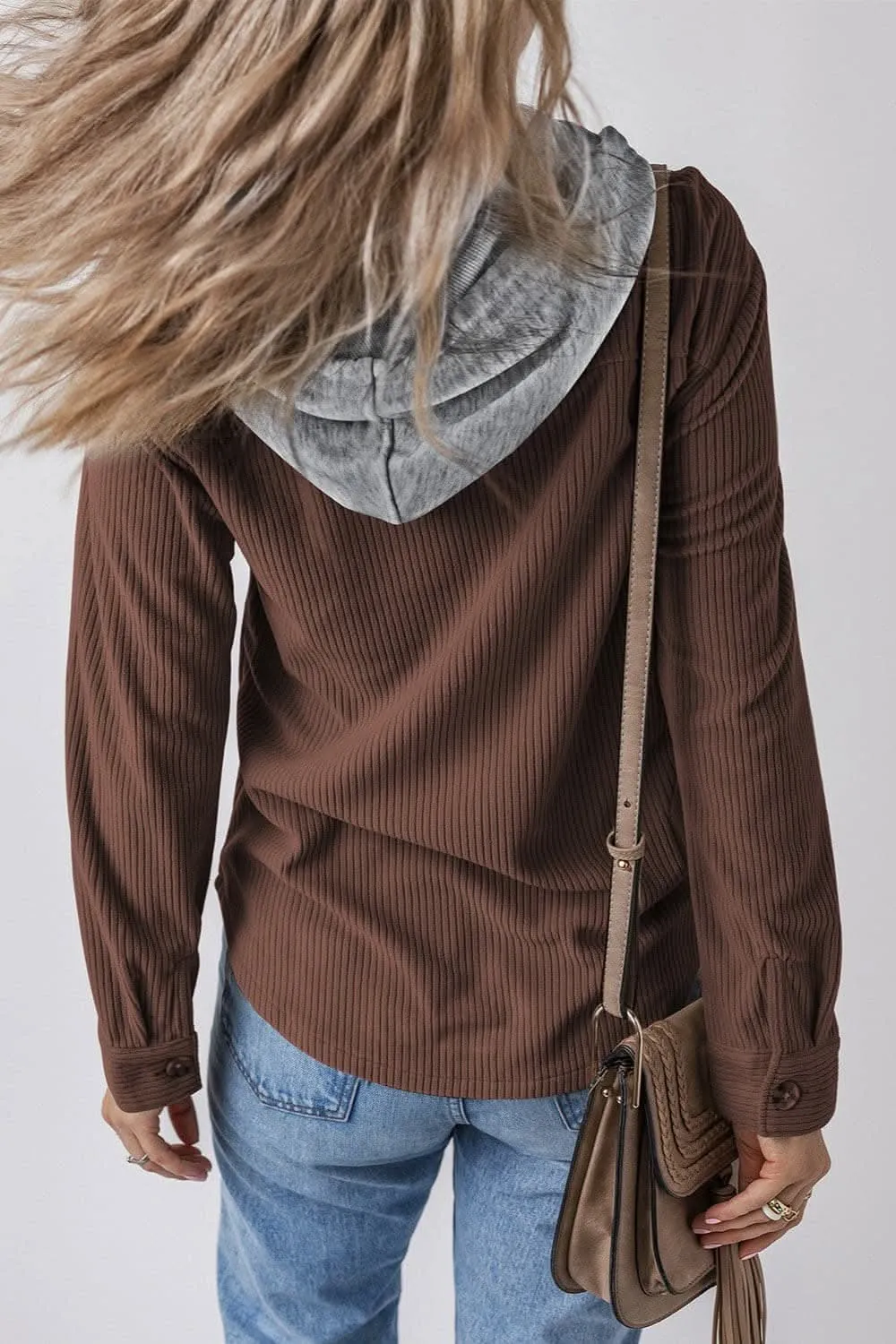 Hooded drawstring jacket with pockets