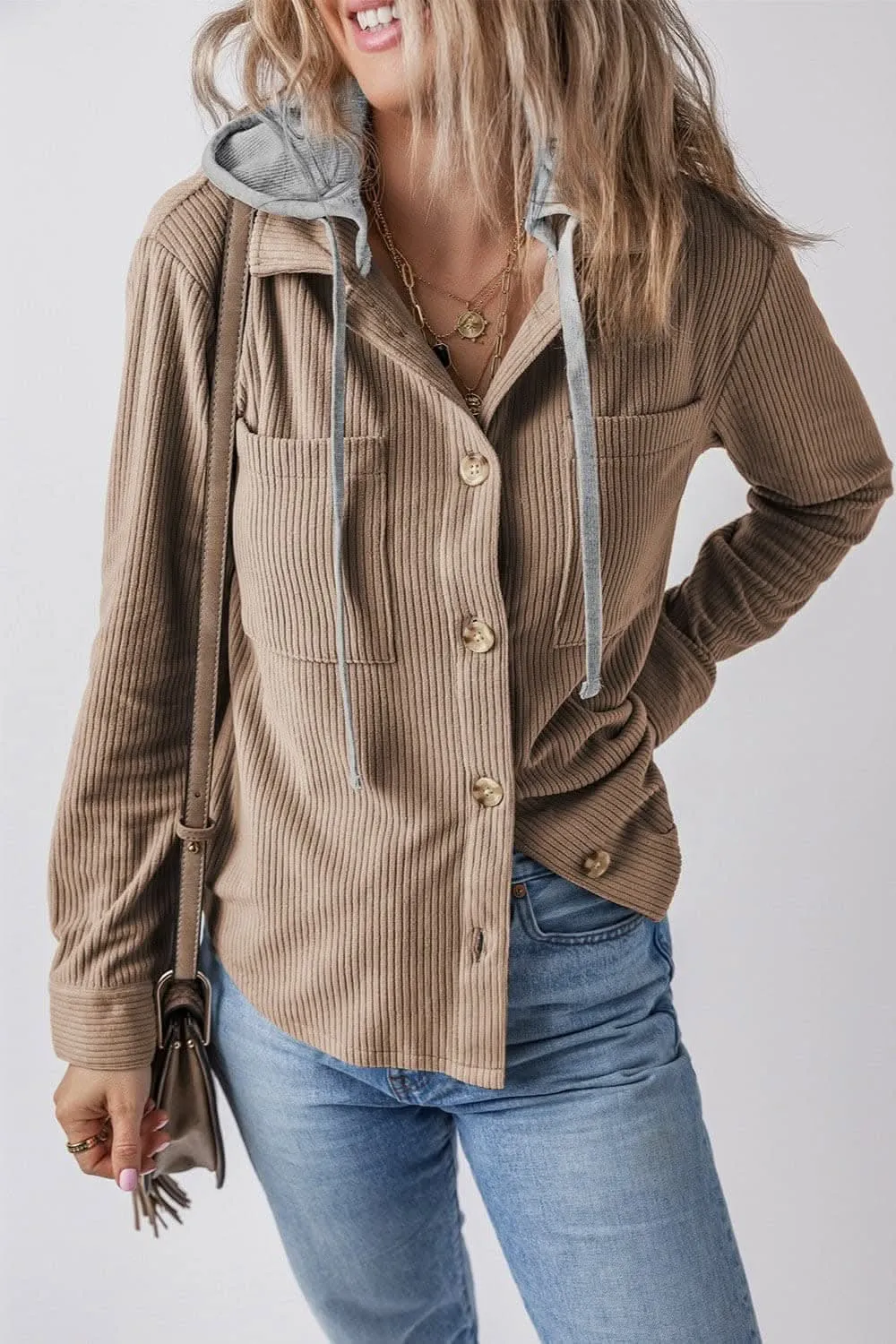 Hooded drawstring jacket with pockets
