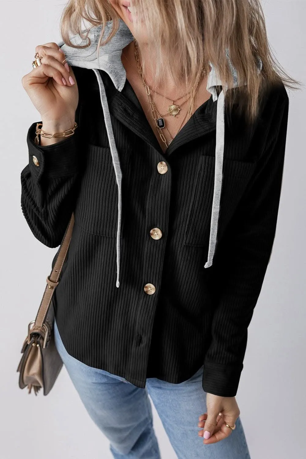 Hooded drawstring jacket with pockets