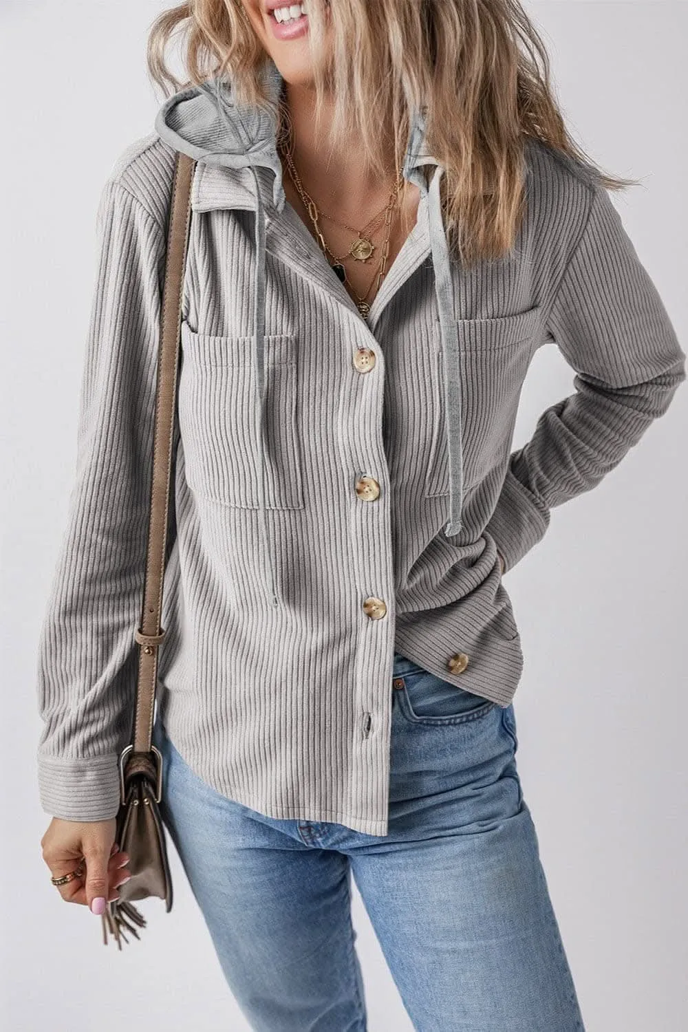 Hooded drawstring jacket with pockets