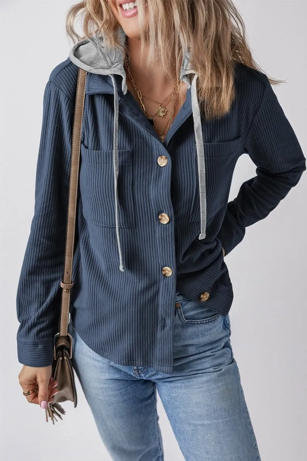 Hooded drawstring jacket with pockets
