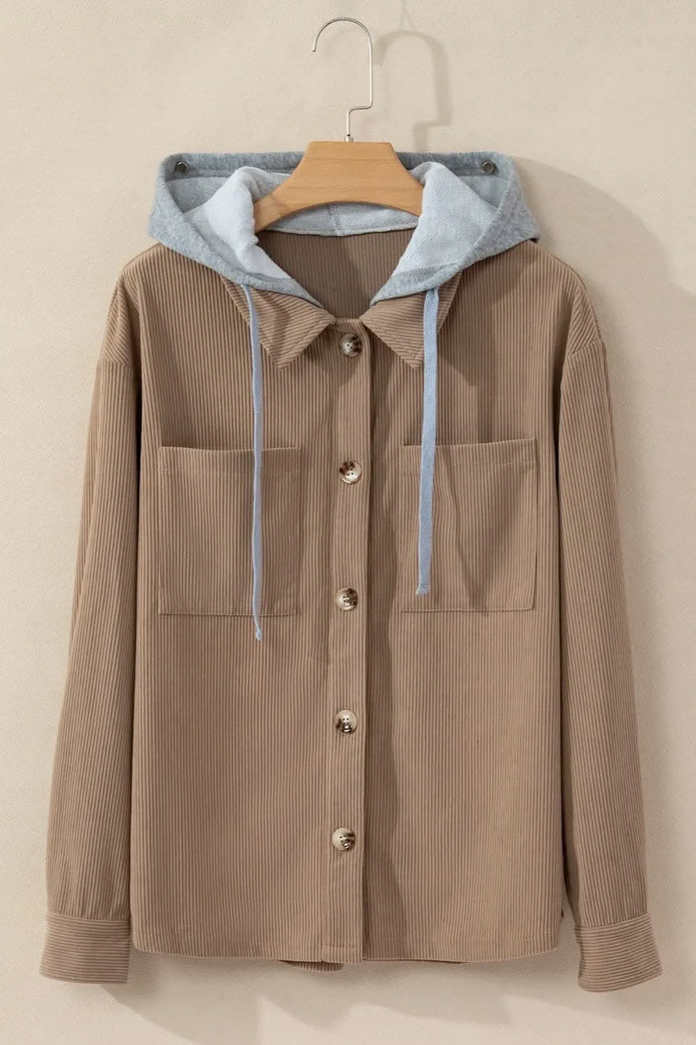 Hooded drawstring jacket with pockets