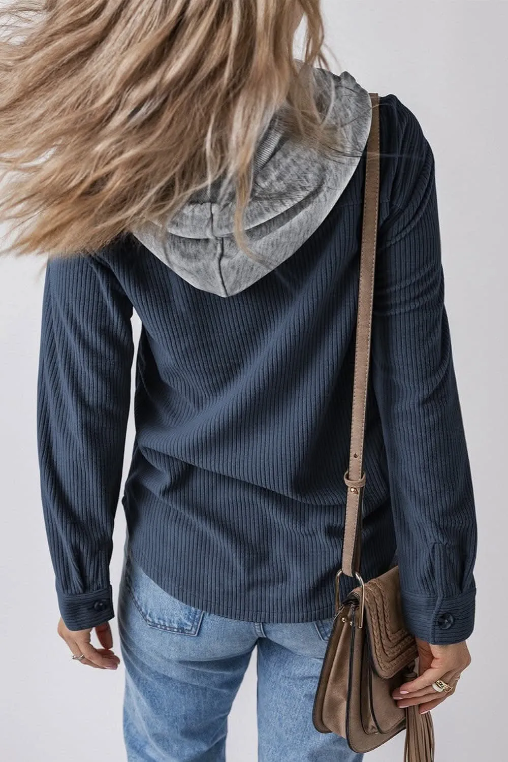 Hooded drawstring jacket with pockets