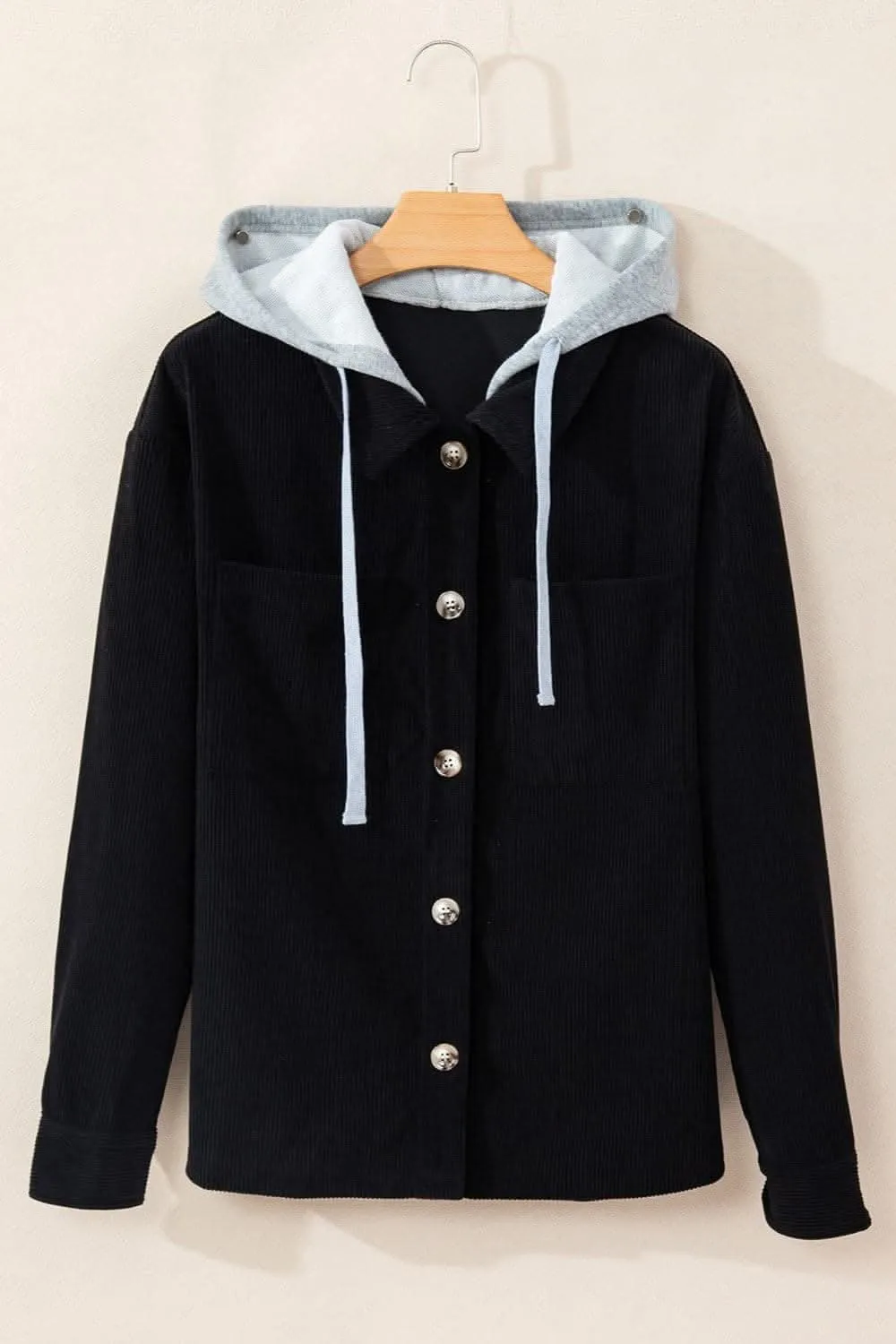 Hooded drawstring jacket with pockets