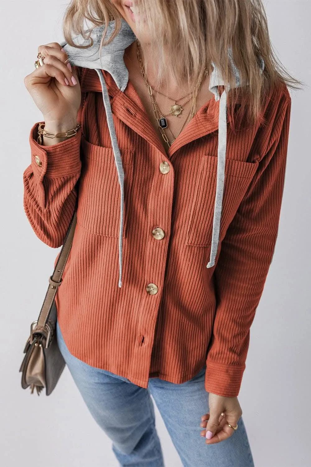 Hooded drawstring jacket with pockets