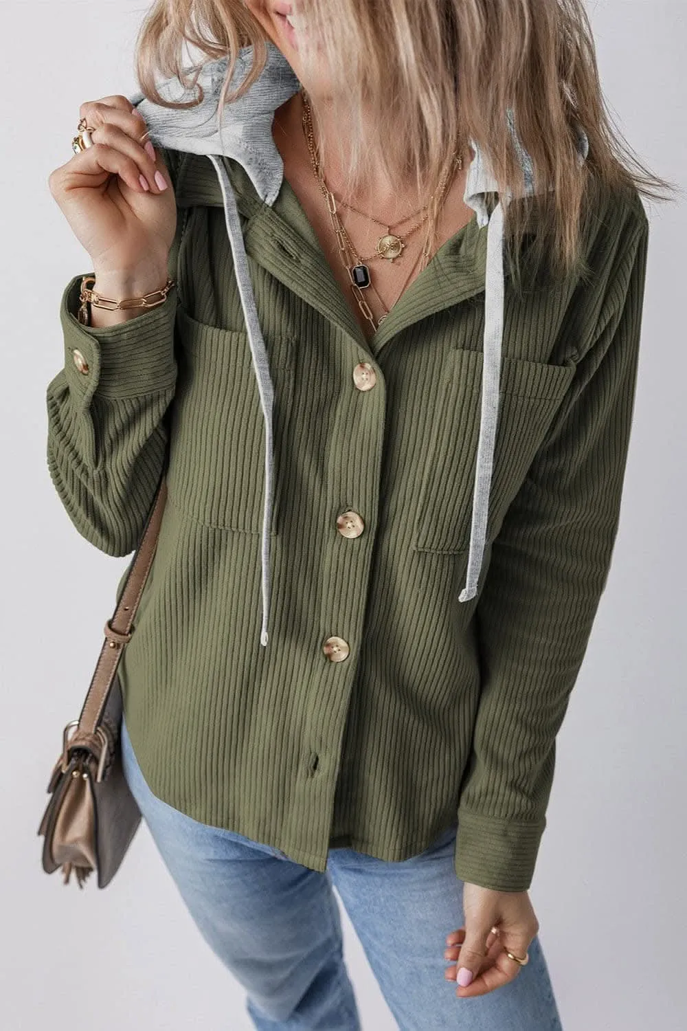 Hooded drawstring jacket with pockets