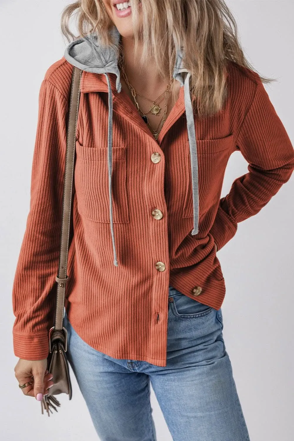 Hooded drawstring jacket with pockets
