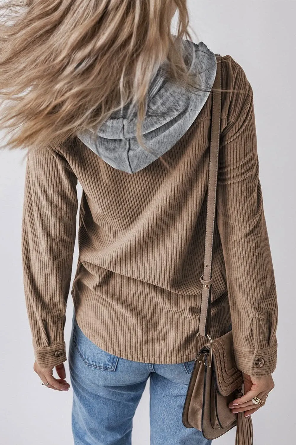Hooded drawstring jacket with pockets