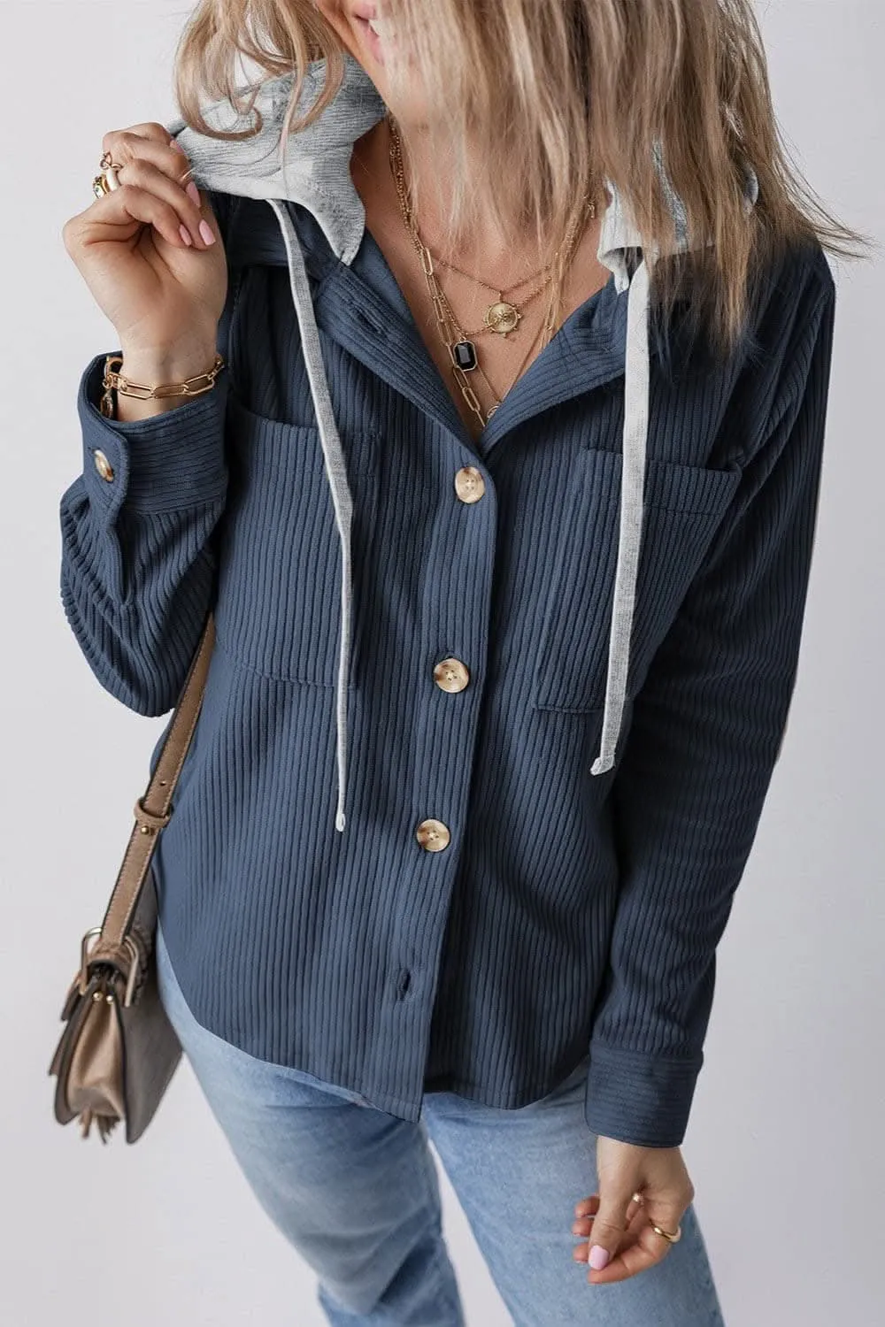 Hooded drawstring jacket with pockets