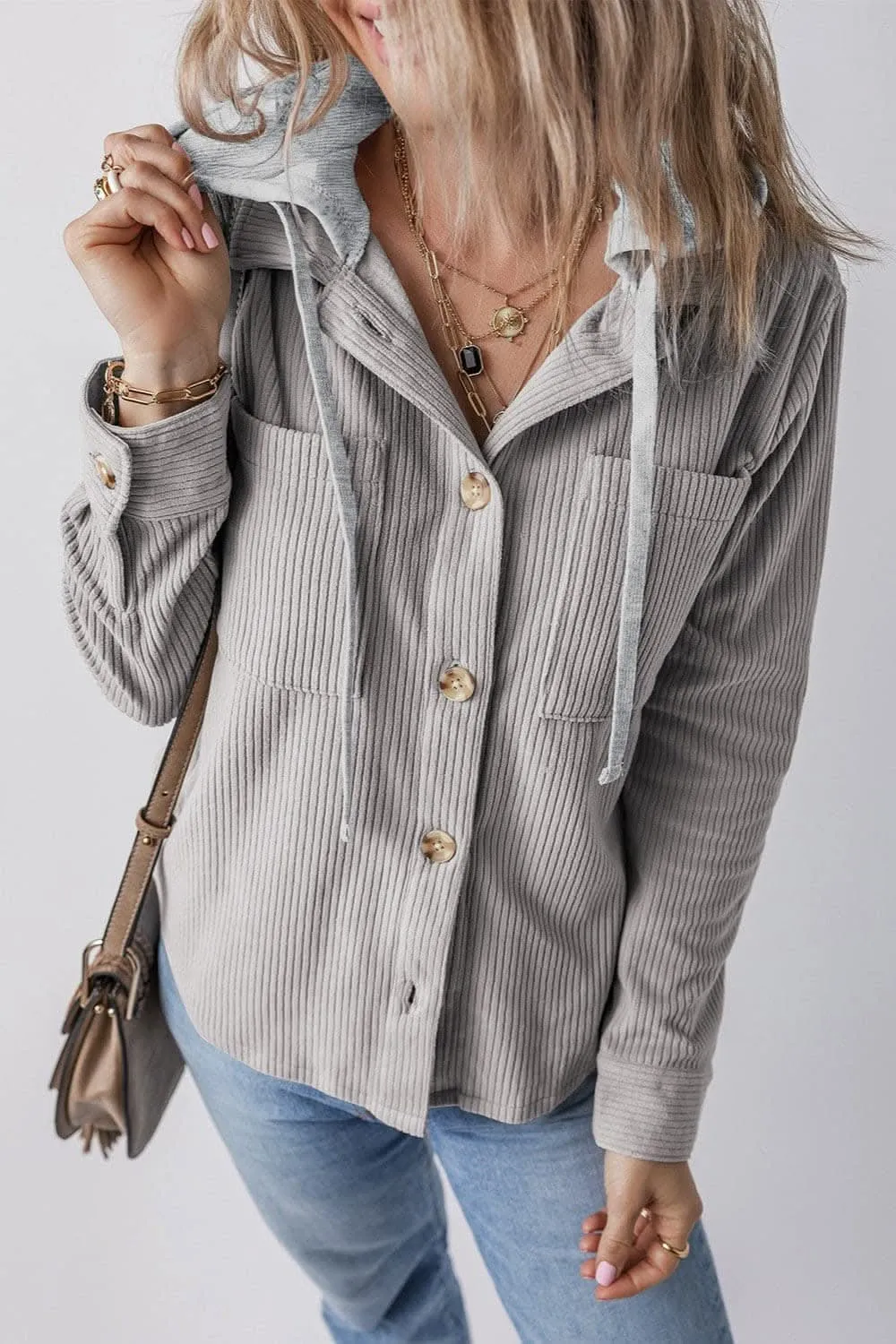 Hooded drawstring jacket with pockets