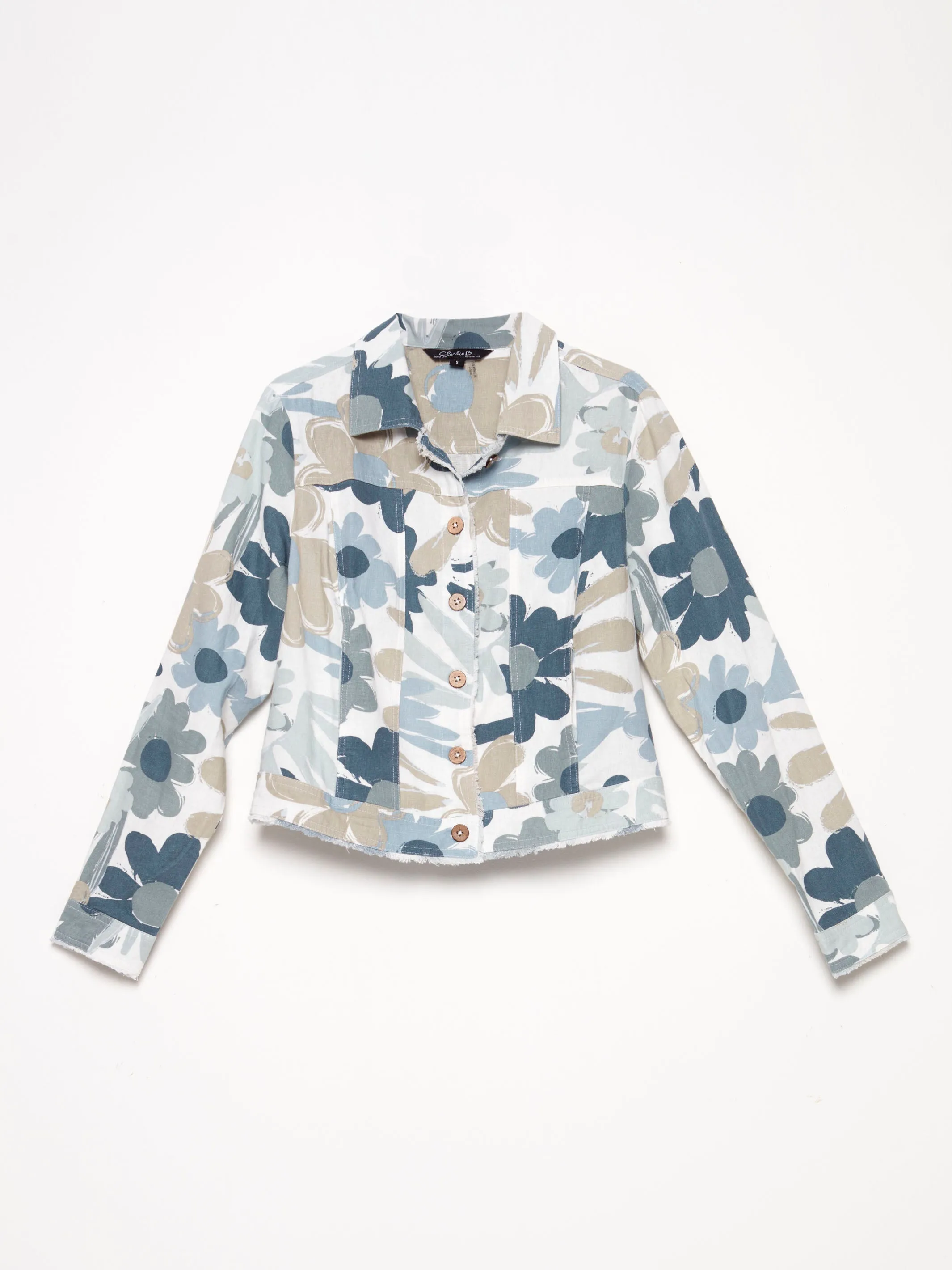 Printed Linen Blend Jacket - Basil