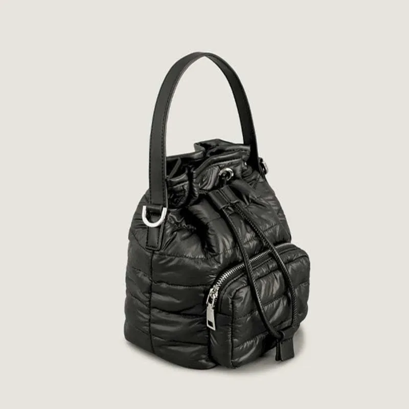 Puffer Drawstring Bucket Bag for Women Down Satchel Quilted Shoulder Bag