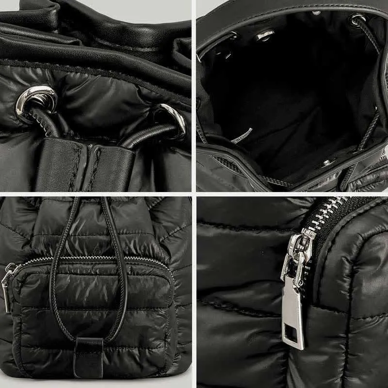Puffer Drawstring Bucket Bag for Women Down Satchel Quilted Shoulder Bag
