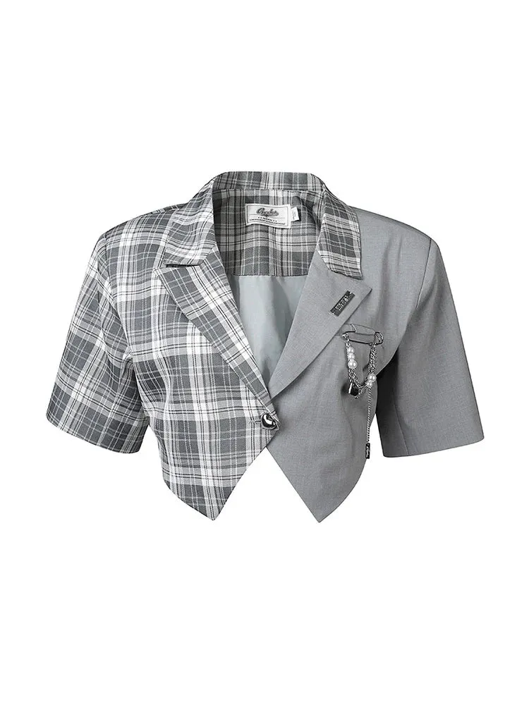 Short Summer Jacket   Asymmetrical Check