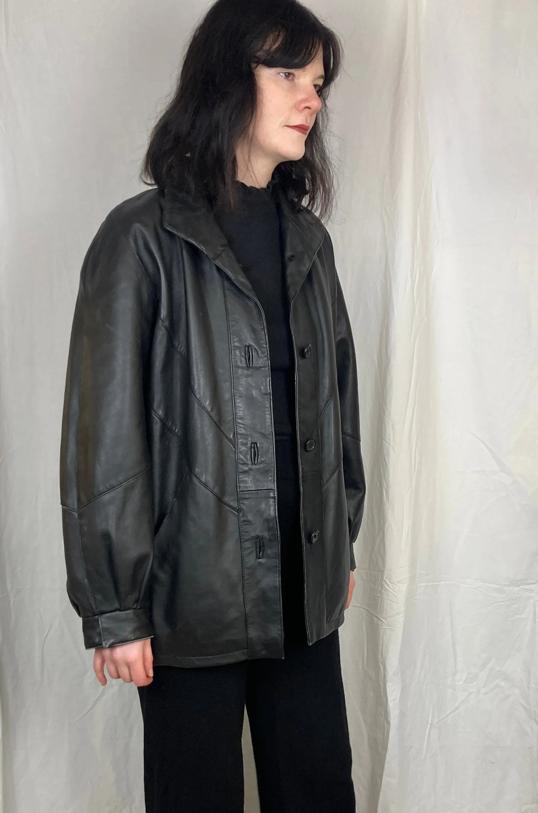 Vintage 90s Black Leather Jacket - Up To Size 14