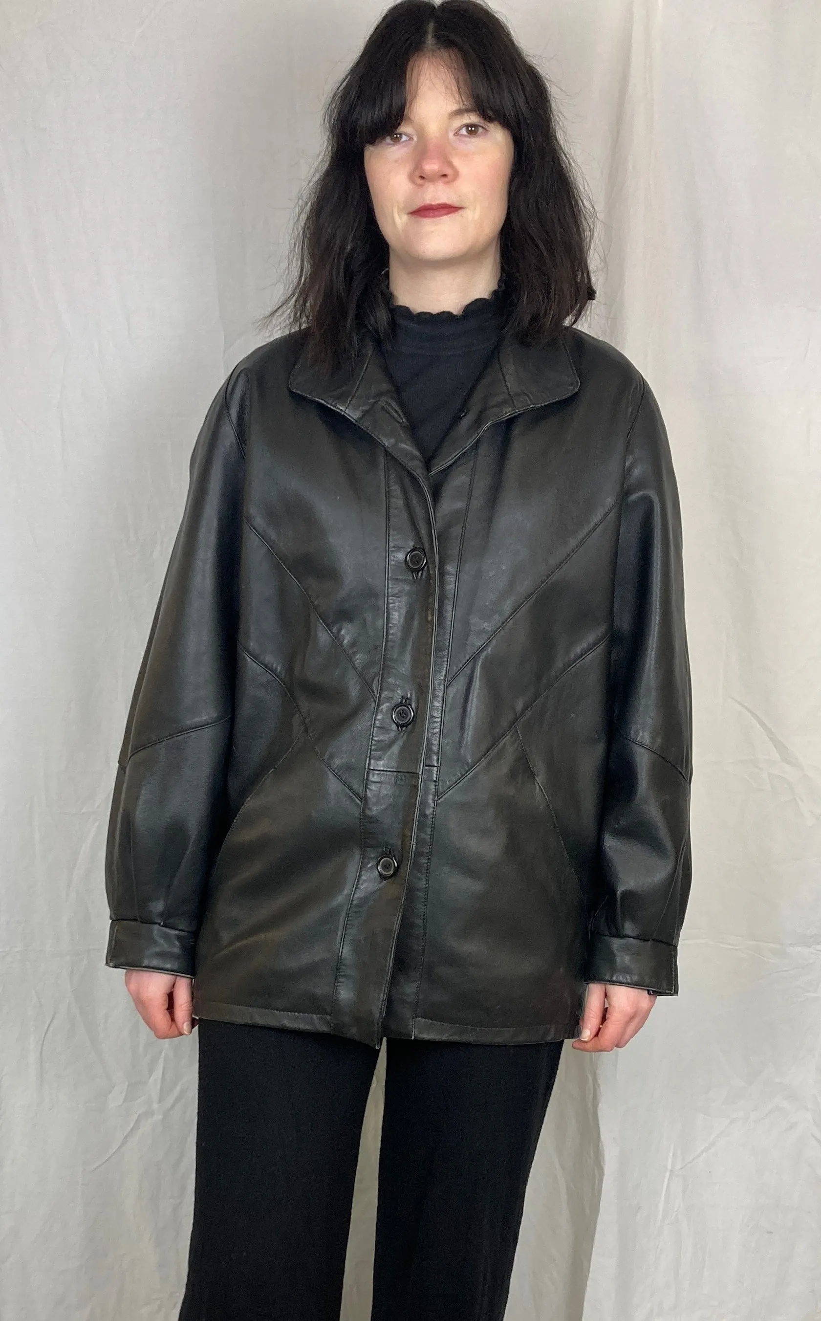 Vintage 90s Black Leather Jacket - Up To Size 14