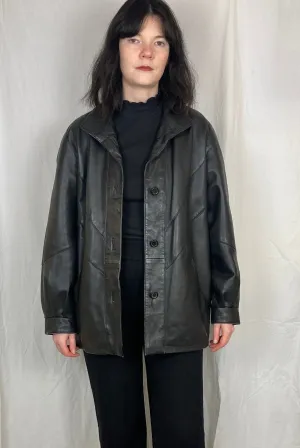 Vintage 90s Black Leather Jacket - Up To Size 14