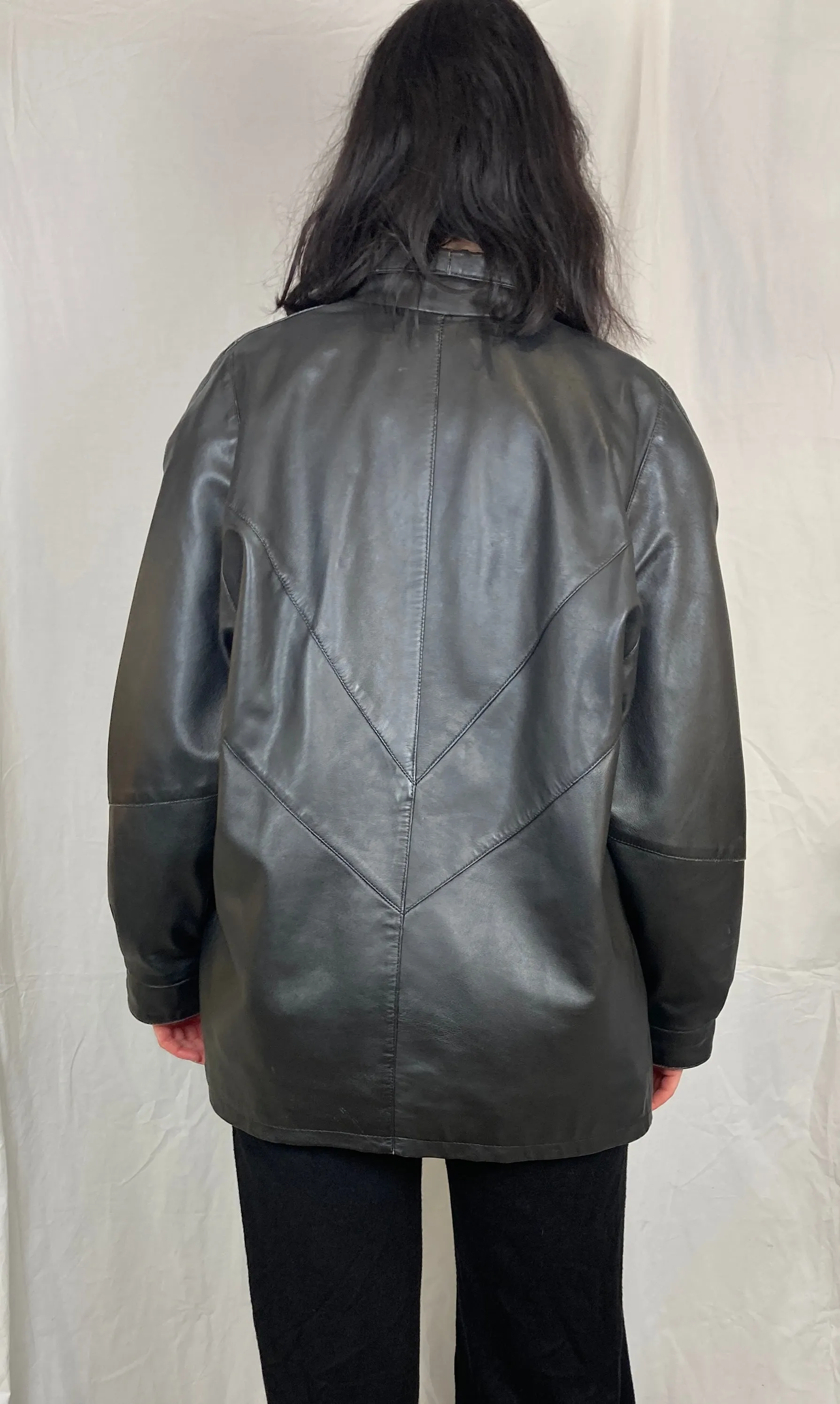Vintage 90s Black Leather Jacket - Up To Size 14