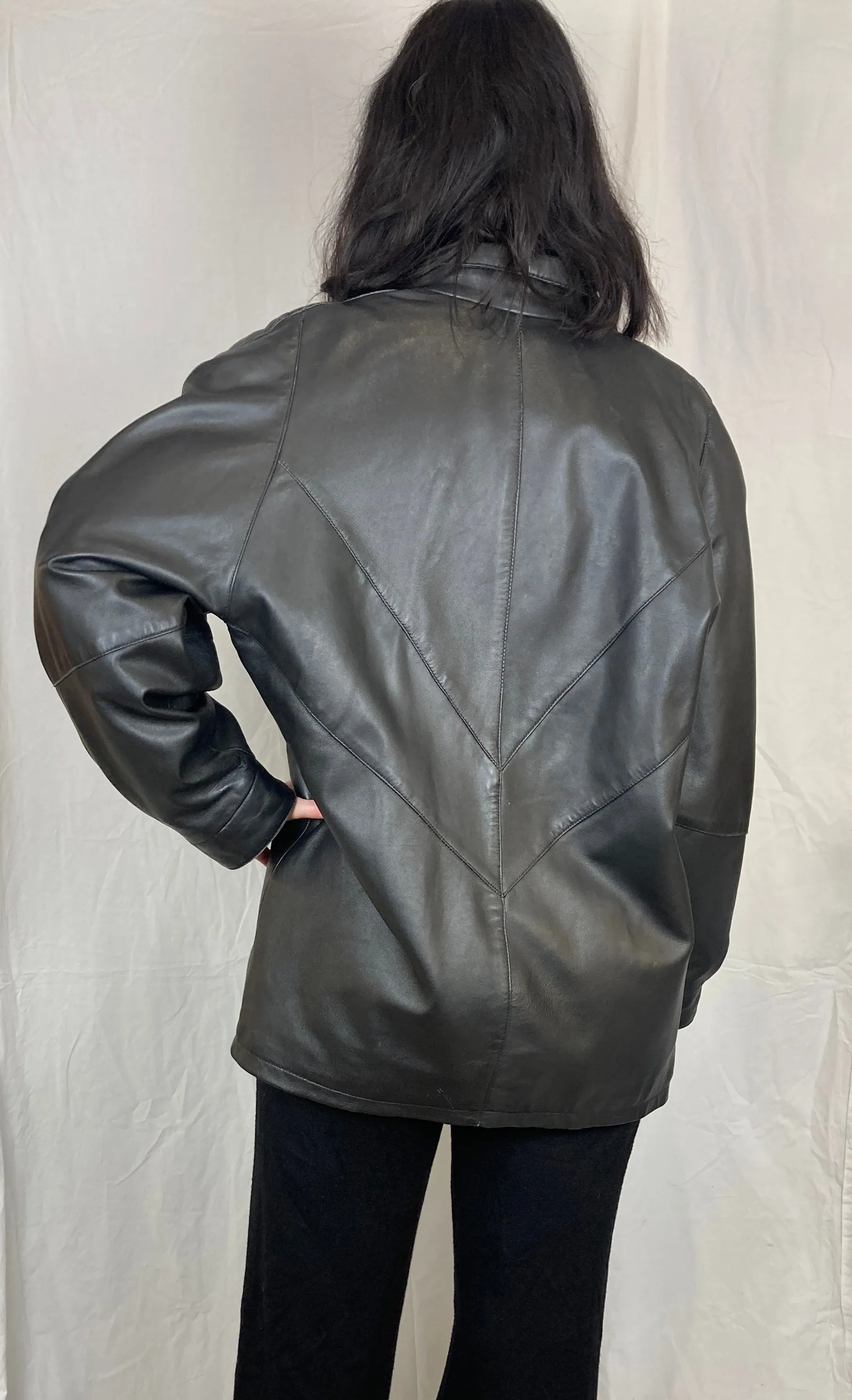 Vintage 90s Black Leather Jacket - Up To Size 14