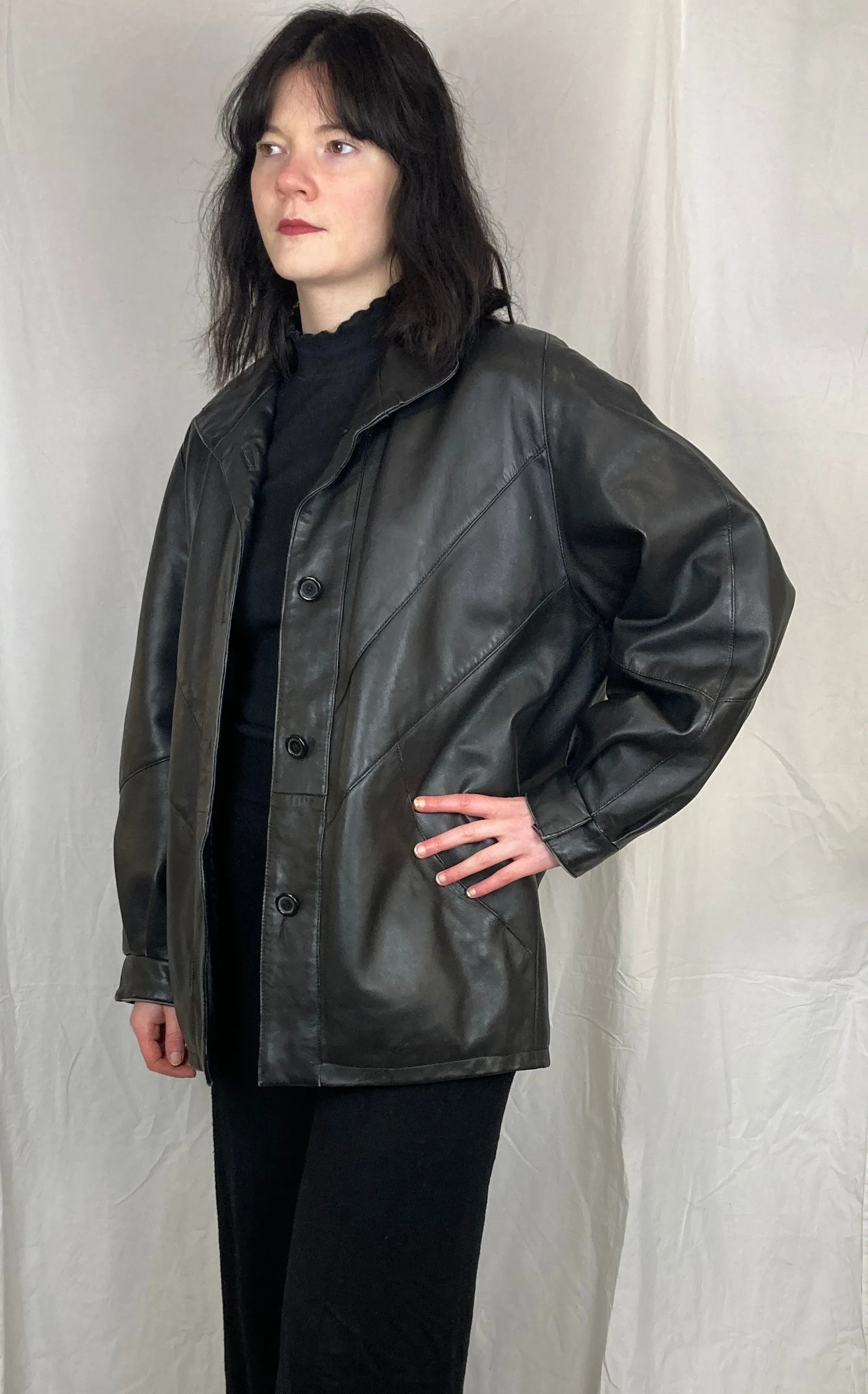 Vintage 90s Black Leather Jacket - Up To Size 14