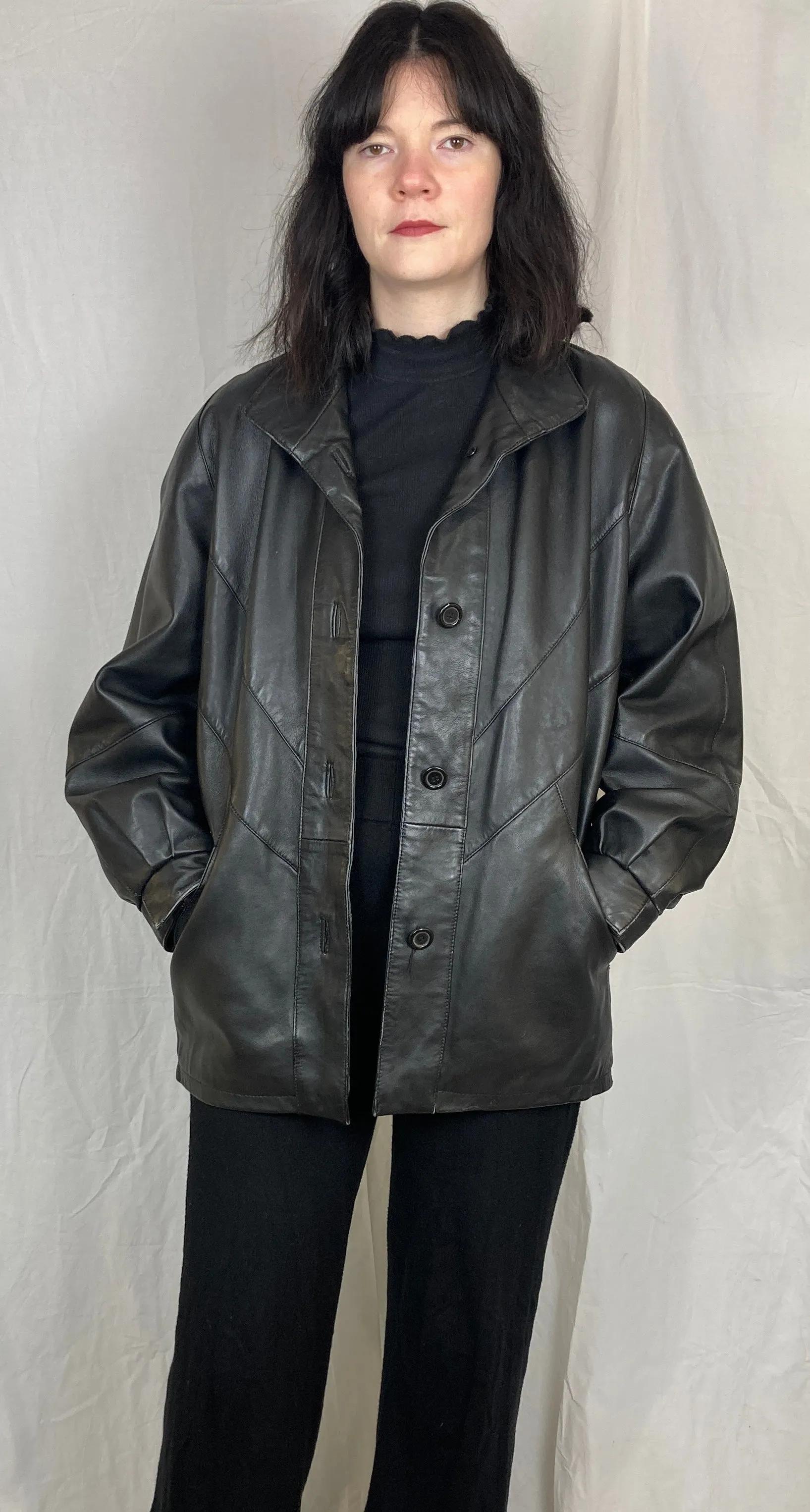 Vintage 90s Black Leather Jacket - Up To Size 14